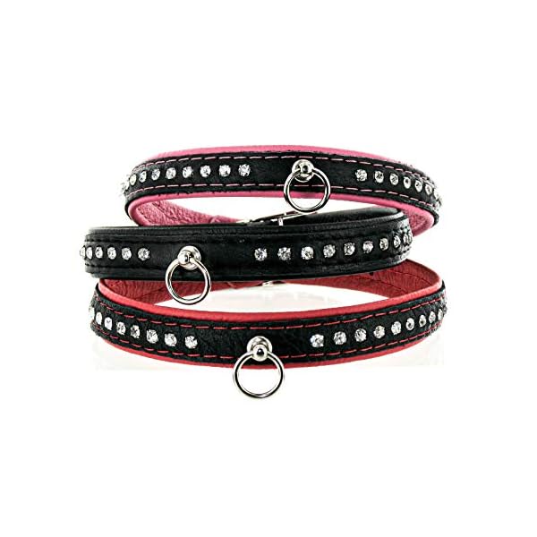 Halsband echtes Elch Leder mit kl. O-Ring, zweifarbig, 14 mm breit, 40 cm lang mit Strasssteine, schwarz – Bild 6