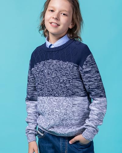 Image of BOBOYOYO Boys Sweaters 100% Cotton Cable Knit Kids Sweater Striped Pullover