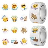 PYEUIFT 1000 Stück Emoji Belohnungssticker Sticker Für Lehrer Motivationssticker Grundschule Selbstklebende Sticker Für Schule Lehrerbedarf 10 Smiley Designs 25 Mm Lobsticker Belohnungssystem