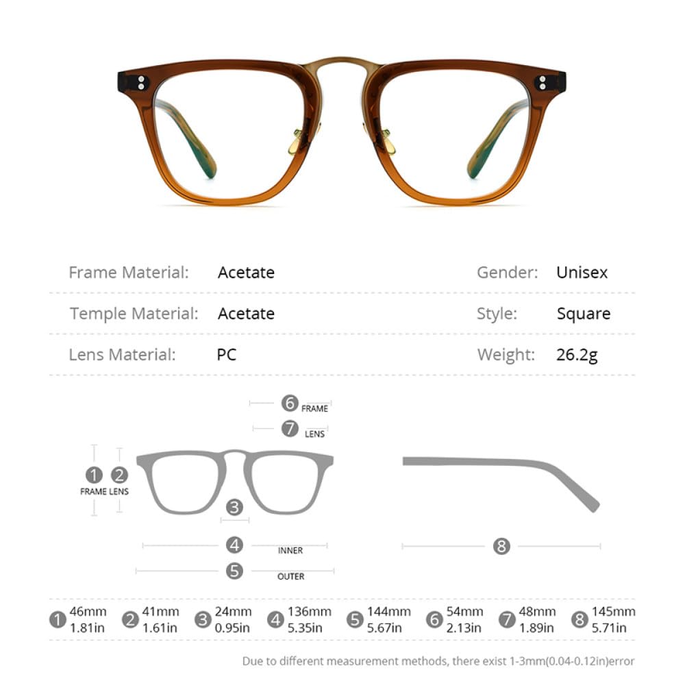 MUTYNE Montura de gafas de acetato para hombre, anteojos cuadrados Retro Vintage, gafas para mujer