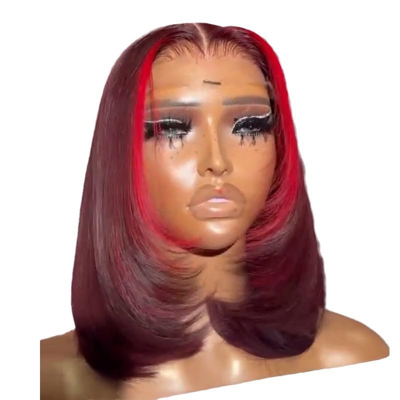 99j Burgundy Bob Wig Human HaIr Wigs 4x4 Lace Front Wigs for Black Women Straight Burgundy Human Hair Pre Plucked 180% Density Transpaent Lace Frontal Wig