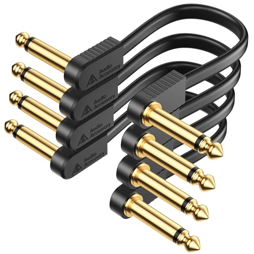 Cable Patch para Guitarra Reforzado con Kevlar, 15 cm Pack de 4, Duradero, Sin Ruido, Blindaje de Cuatro Capas, Cable Parche Plano tipo Cinta Chapado en Oro para Pedal BOSS, MXR, EBS, Behringer
