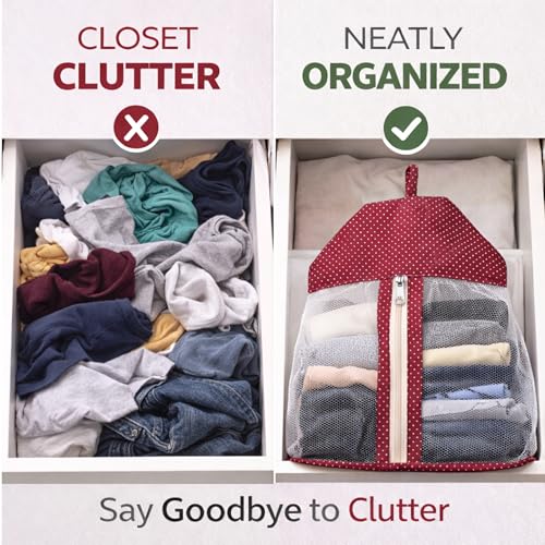 Image of Kuber Industries 2 Pcs Cotton Dot Print Net Storage Hanging Organizer Bag for Undergarment | See Through Hanging Innerwear Organiser For Wardrobe | Maroon