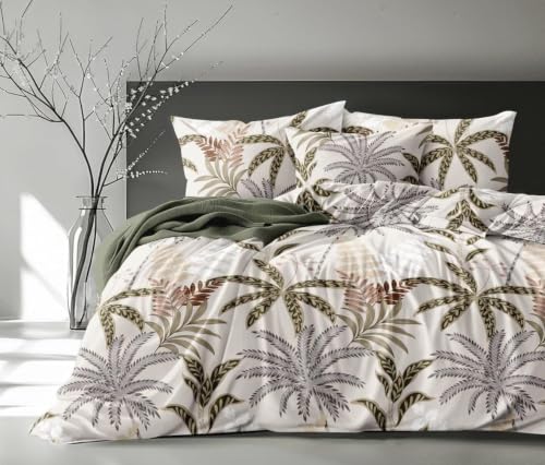 Image of Premium 5-Piece Bedding Set | King Size Double Bedsheet with 2 Frill Pillow Covers 2 Frill Cushion Covers & 2 Cushion Fillers | All-Season Bedding for Home (225 x 254 cm, Goa Leaf Cream)