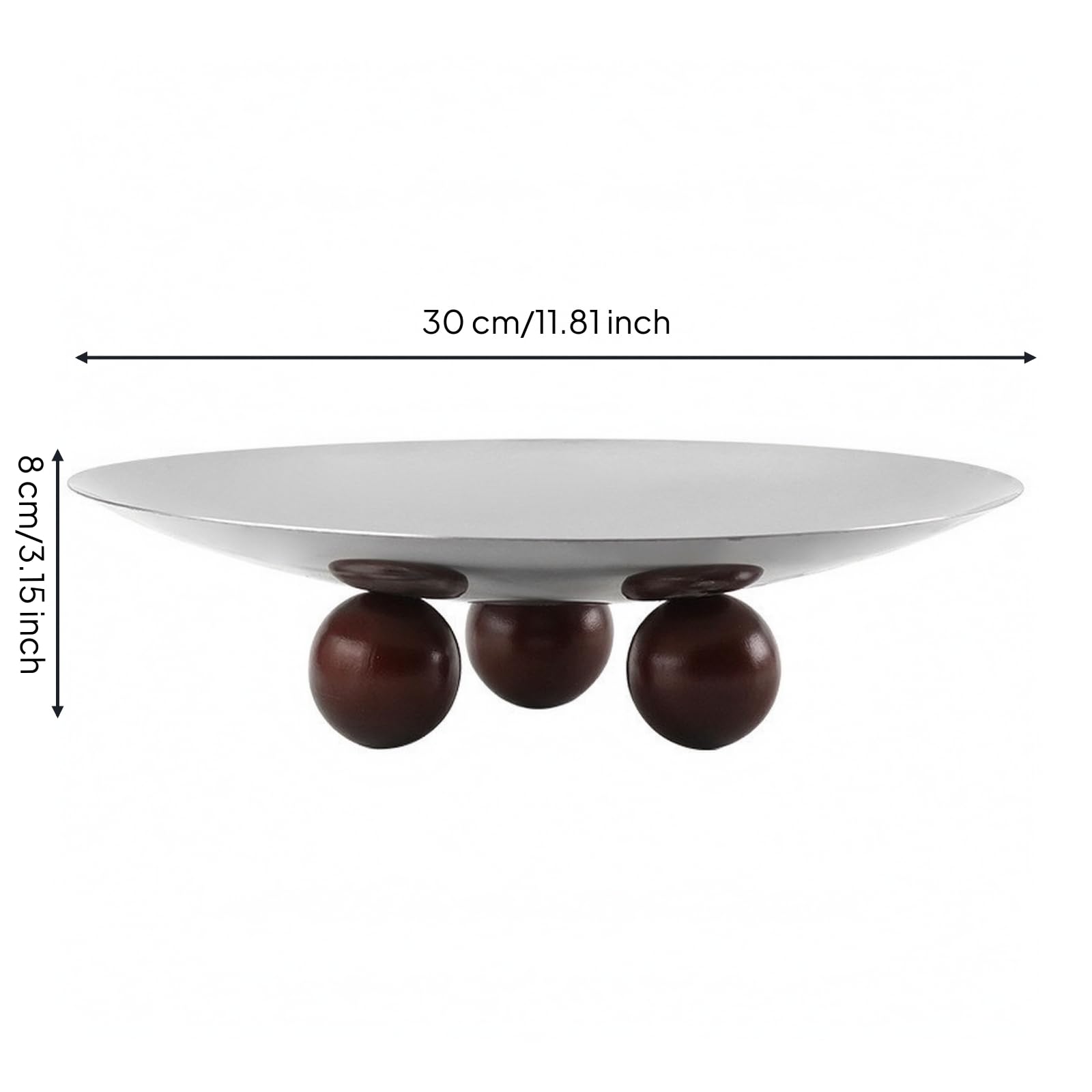 Industrial Tray Edelstahl Rund Tablett Servierteller Platte Schale mit Holzfüßen für Obst Tellergebäck Getränke Und Raumdeko für Küche Essbereich Wohnzimmer