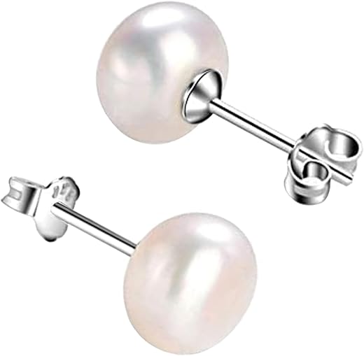 SIVYAA Fresh Water Pearl Earrings Set | Pure 925 Sterling Silver | High Lustre Real Pearl Studs| Gift Item for Women &amp; Gir...