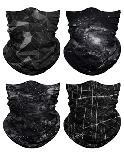 Lauzq 4Pack Neck Gaiter for Men Women Face Cover Mask Head Wrap Balaclava Headwear Bandana Headband Magic Scarf (A-BlackCombo-1, one size)