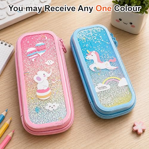 Image of WISHKEY Multipurpose Cute Cartoon Printed Pencil Case with Compartments for Kids, Large Capacity School Supply Organizer Students Stationery Box Pen Pouch with Zipper for Girls Boys Multicolor