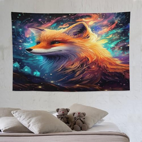 Tapisserie murale renard pour dortoir étudiant et grand tissu suspendu de salon