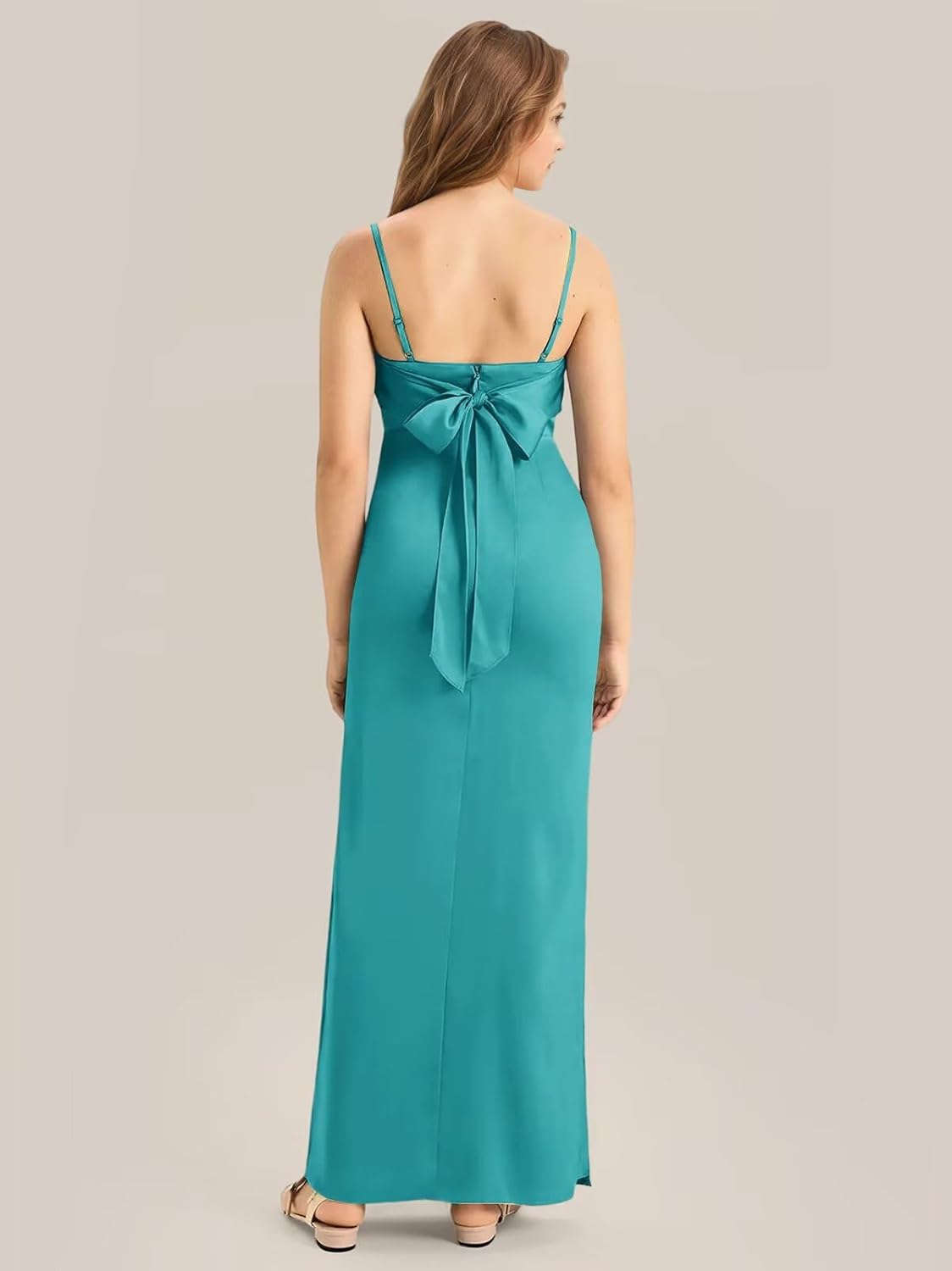 Satin Junior Bridesmaid Dresses for Teen Girls A-Line Pleated Flower Girl Dress Jr Long Formal Gowns with Slit - Image 2