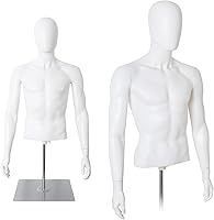 Vista 1 de Torso de maniquí masculino, cuerpo de media altura ajustable, forma de vestido de exhibición de plástico con soporte de metal, forma de vestido