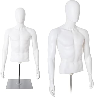 YumHome Male Mannequin Torso Body, Height Adjustable Plastic Half Body Display Dress Form with Metal Stand, Dress Form for Retail Clothing Shops, White - Buy now