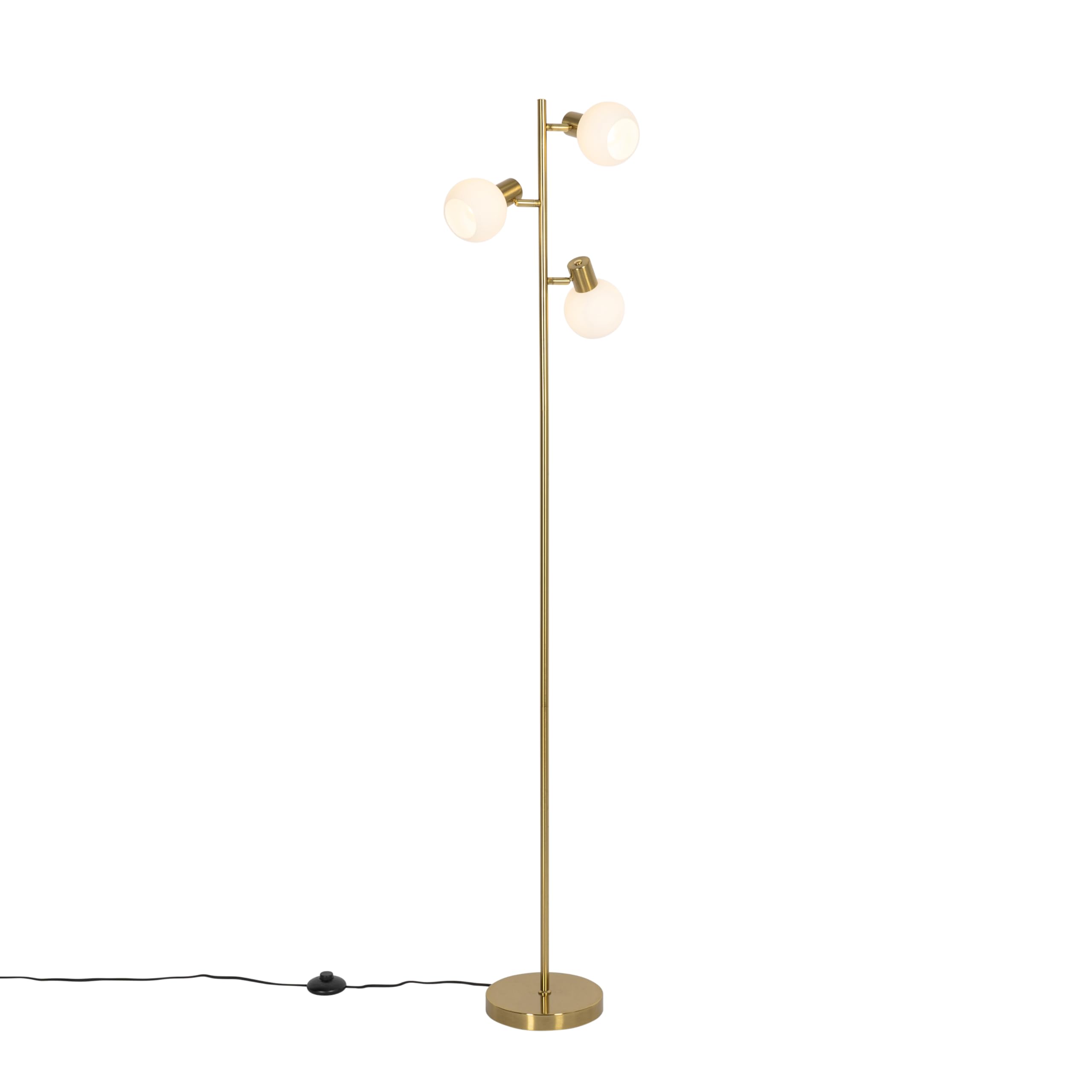 Qazqa Gold - Floor Lamp With Opal Glass 3-Light Adjustable - Anouk - Art Deco - Suitable For Led E14 | 3 Light - Glass Floor Lamp - Suitable For Living Room I Bedroom I