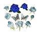 9pcs Blue Small Rose flower butterfly embroidery Iron On Patches(different dize)