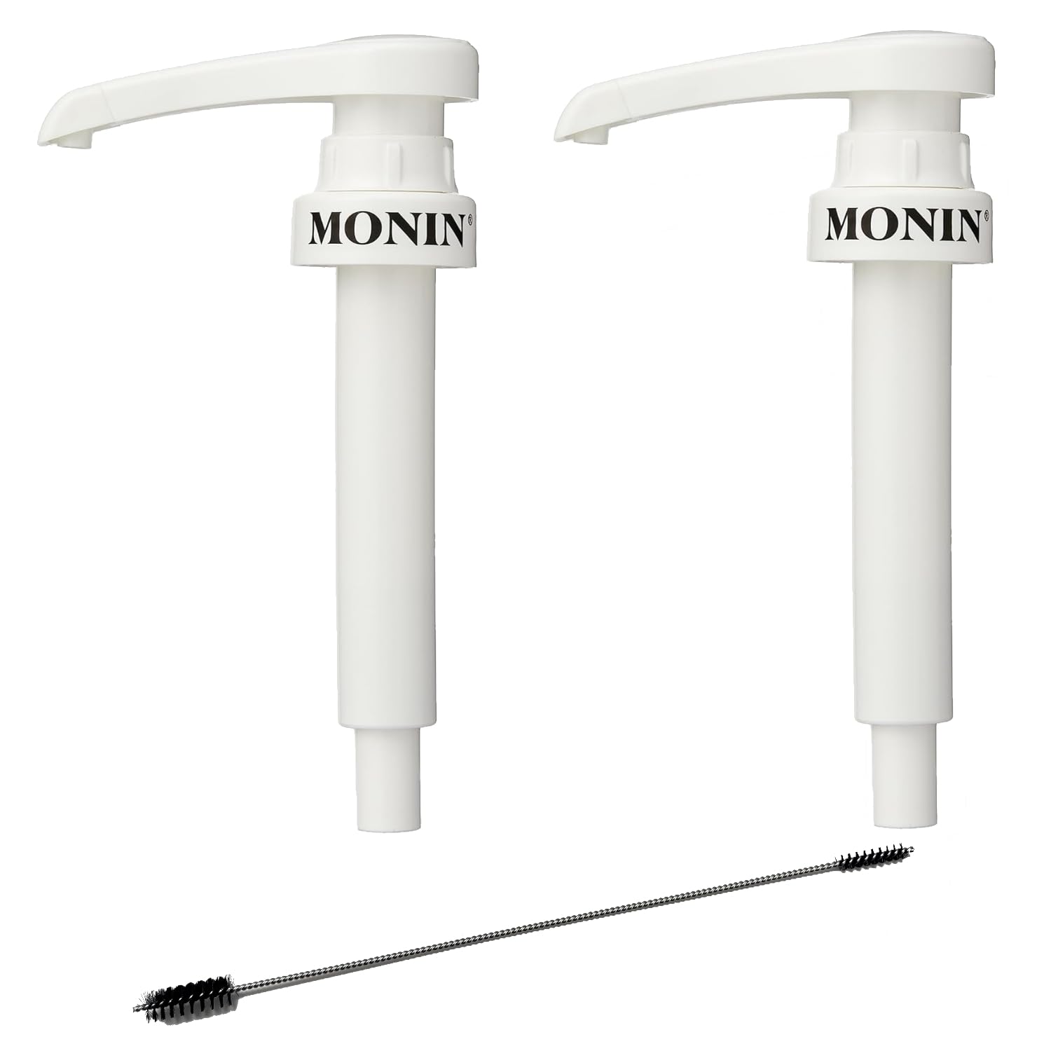 Juego de 2 bombas de jarabe para jarabe Monin de 0,7 litros, dispensador de botellas de cristal, bomba dosificadora para 10 ml + 1 cepillo de limpieza ZZ-Clan apto para tubo ascendente