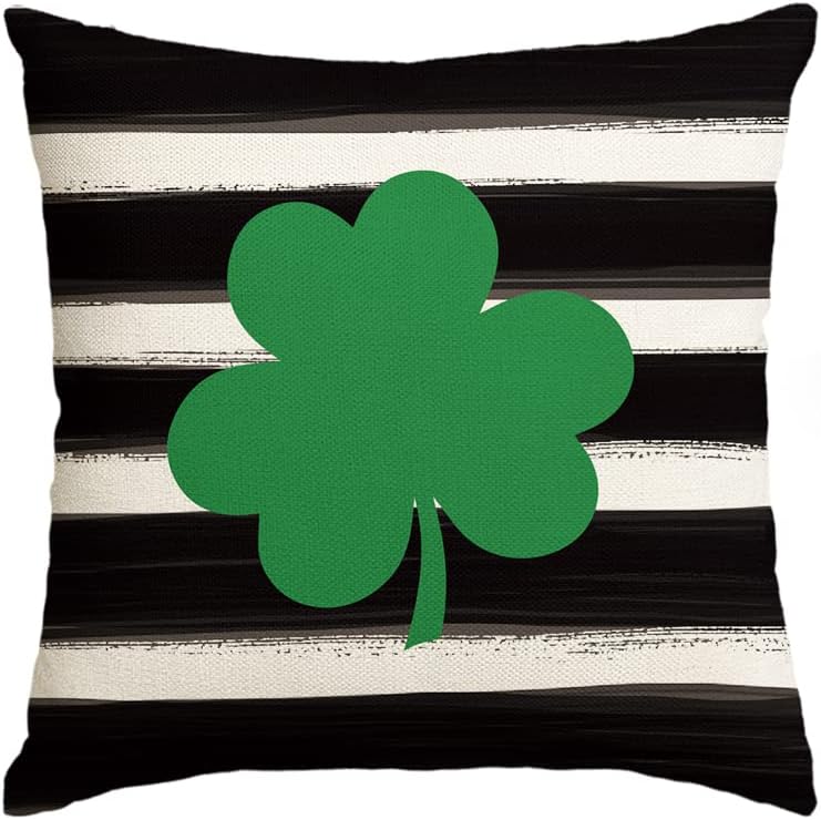 AVOIN Watercolor Stripes Shamrock Throw Pillow Cover, 18 x 18 Inch St Patricks Day Lucky Clover Cushion Case Decoration for Sofa Couch