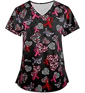 Women's Working Christmas Uniform Tops with 2 Pockets V-Neck Short Sleeve Printed Tunic Uniform L...