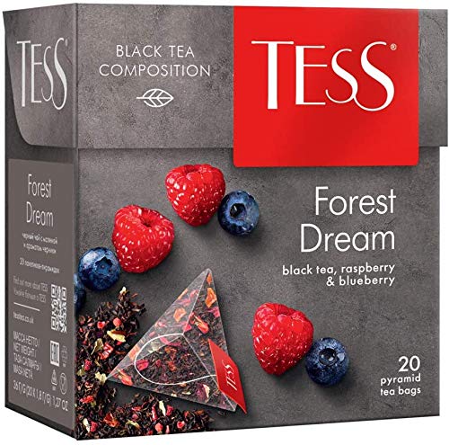 Tess Forest Dream Black Tea Composition Raspberry and Blueberry Leaf Tea in 20 Pyramid Sachets