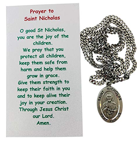 Westmon Works Saint Nicholas Pewter Medal on a Stainless Steel Chain with Holy Card Real Santa Boxed Set2