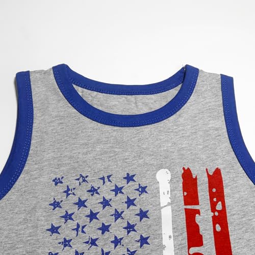 Image of 4th of July Tank for Boy Girl American Flag Shirts Kids Patriotic Outfit Independence Day Sleeveless Tops 2-7T