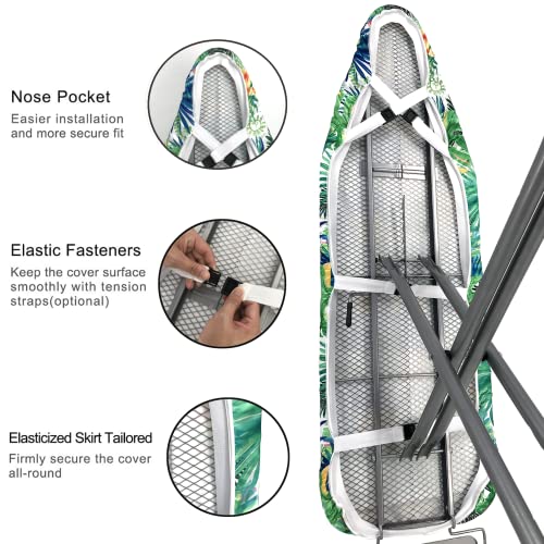 Zminciu Ironing Board Cover 15X54 Extra Thick Resist Scorching And Staining, Elastic Edges,4 Fasteners,Large Protective Scorch (Green Palm Leaf) #TOP3