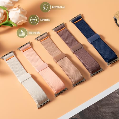 Image of Nylon Solo Loop Band Compatible with Apple Watch 40mm 41mm 42mm 38mm 44mm 45mm 46mm 49mm Women Men, Elastic Magnetic Clasp Stretchy Sport Strap for iWatch Series SE 11 10 9 8 7 6 Ultra