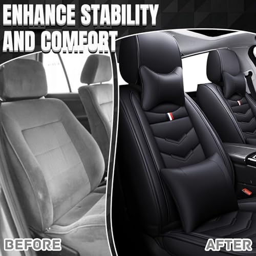 Image of Car Seat Covers Fit for Ford Escape 2001-2026, Leather Seat Covers for Car, Waterproof Non-Slip Durable Car Seat Protector(2 Seats with Pillow,Black)
