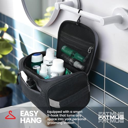 Image of FATMUG Large Toiletry Organizer Dopp Kit Washbag for Men, Cosmetics Pouch for Women- Dark Grey