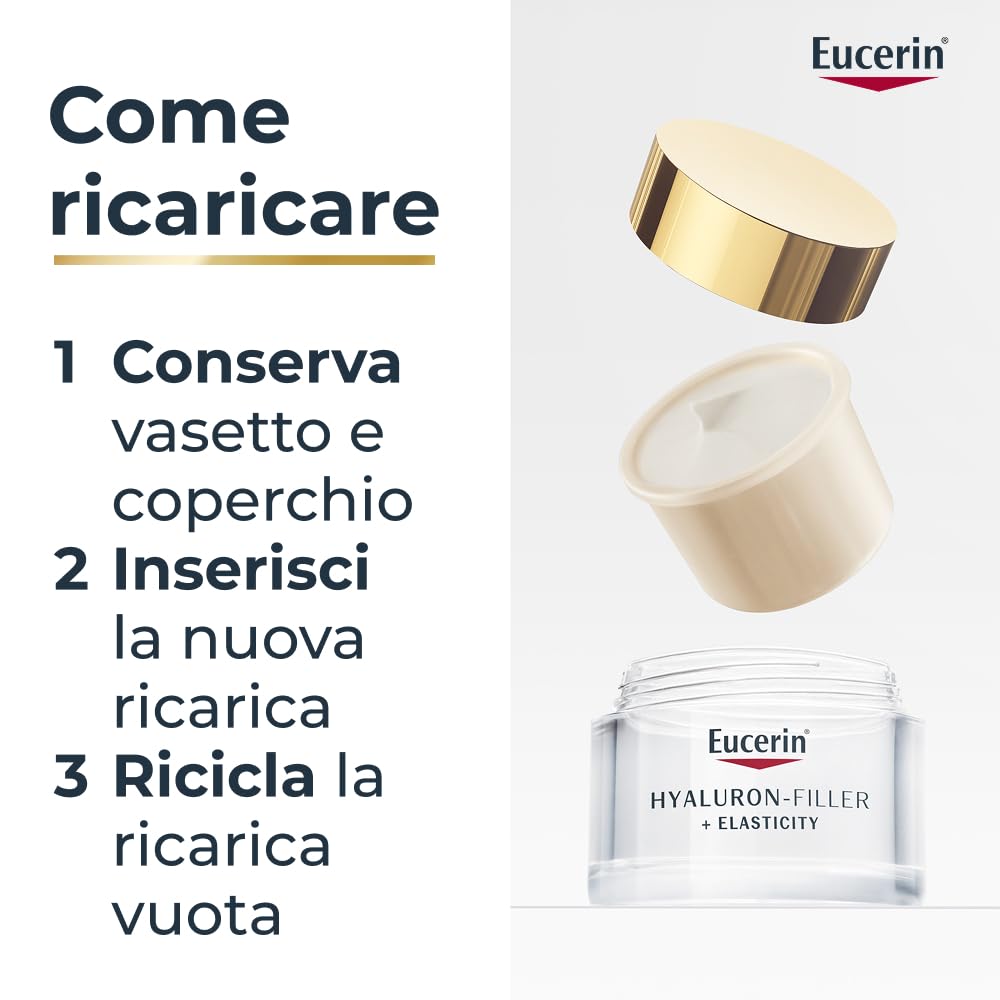 Eucerin Skincare Kit con Hyaluron-Filler + Elasticity Crema Notte 50 ml + Refill 50 ml, Crema viso antimacchie e antirughe e ricarica ecologica con Acido Ialuronico idratante e Thiamidol