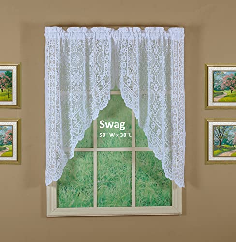 Today's Curtain Hopewell Premium Lace Swag 38", White, 58W x 38L, W 58" x L 38" (1 Panels) - Image 2