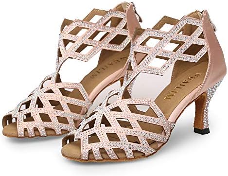 WUAILIM Women's Ballroom Rhinestone Dance Shoes, Latin Salsa Bachata Practice Performance Dancer Shoes