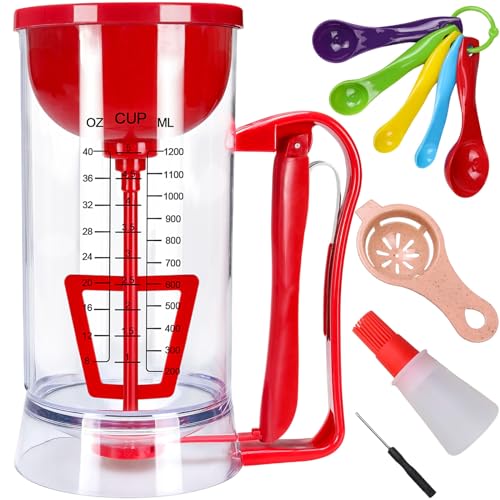 Dexspoeny 5 Pcs Pancake Batter Dispenser, 1200mL Pancake Batter Dispenser Kitchen Tool, Waffles Muffin Mix Bakeware Maker, Cordless Batter Dispenser Pancake, Cupcake, Muffin Measuring Tool