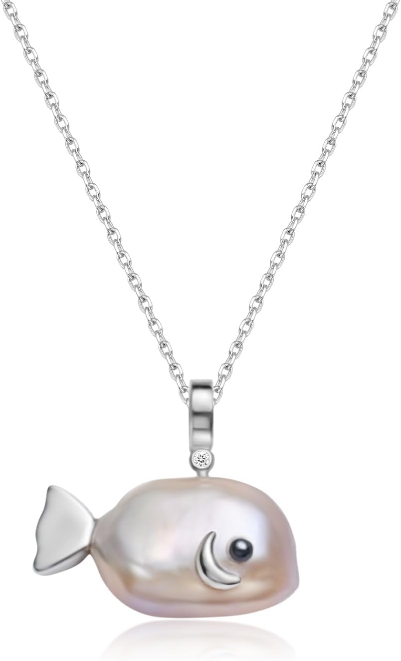 Pearl Fish Necklace for Women Freshwater Pearl Baroque Goldfish Necklace for Mom Daughter, 18k Gold-plated, 14-20mm Pearls, 18" with Extender, Anniversary Birthday Gift for Her