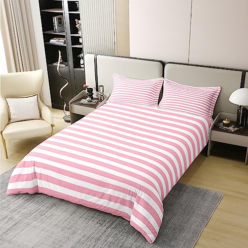 100% Cotton Pink Striped Duvet Cover for Kids Girls Red White Stripe Bedding Set Double Farmhouse Ticsuper King Stripes Women Comforter Cover Decor Horizontal Stripes Geometric Lines Quilt Cover - Image 2