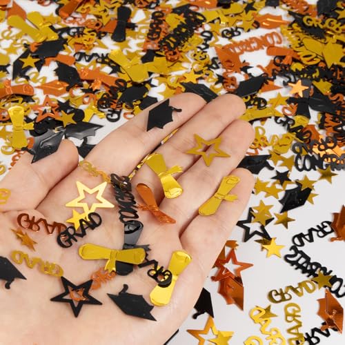 Image of Orange Gold and Black Graduation Confetti 2026, 1000 Pcs Congrats Grad Confetti Class of 2026 Party Table Centerpiece for 2026 Graduation Party Decorations