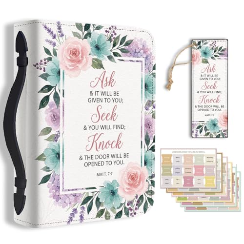 Étui de bible rose lavande fleuri avec marque-page en cuir protecteur pour accessoires scolaires