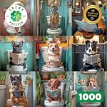 Lucky Puzzles - Dogs in The Loo: A Toilet Tail - 1000 Piece Jigsaw Puzzle for Adults | Funny Dogs Puzzle | Hilarious Dog Bathroom Humor Puzzle