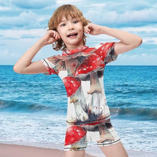 Red Watercolor MushroomsChildren's Casual Swimsuit Set - Simple and Versatile10-12Y（150cm）2