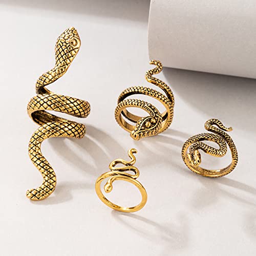 Lkingel 4Pcs Snake Ring Set, Bohemian Snake Ring Set For Teen Girls, Vintage Stackable Snake Rings, Punk Gothic Adjustable Snake Ring Set, Stackable Snake Rings For Girls Women #TOP5