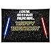 Allenjoy 7x5ft Happy Birthday Theme Backdrop Star Black Sky Universe Wars Blue and Red Lightsaber Photography Background Boy Baby Shower Party Cake Table Decoration Banner Photo Booth Studio Props