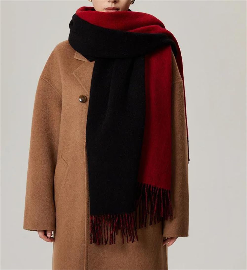 Vsadsau Women 100% Lamb Wool Scarves Double Sided Two Tone Scarf Cold Weather Warm Large Long Shawl Wrap