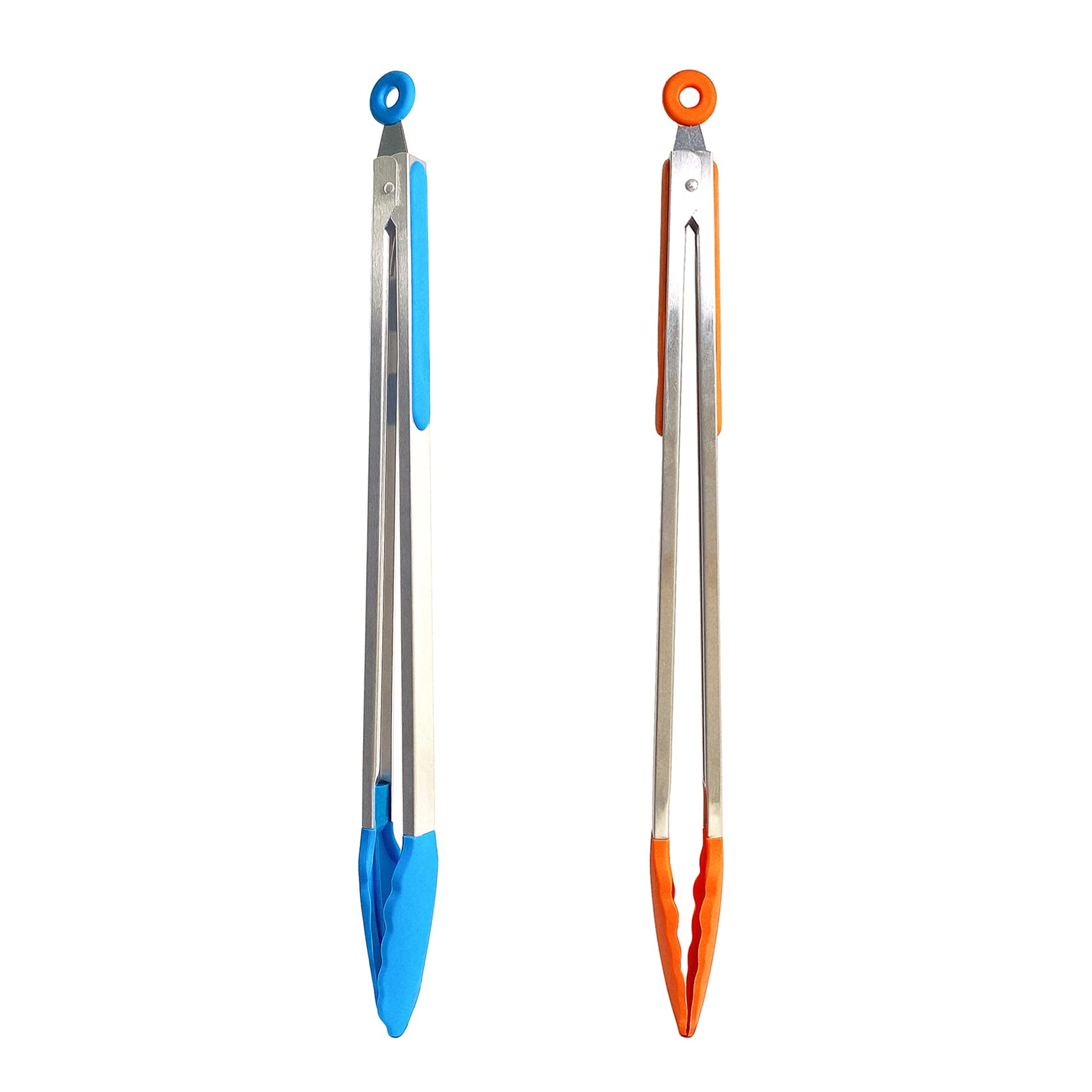 UPTALY 18 inch Extra Long Grill Tongs (1 orange + 1 blue), with Silicone Tip Head, Stainless Steel Barbecue Tongs with Long Handle, Large Sized Food Tong, Extended Serving Tong