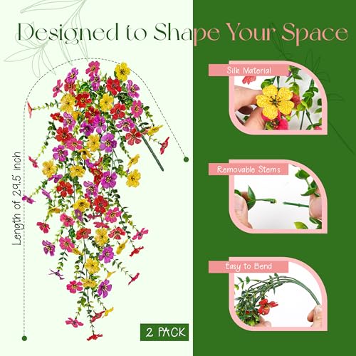 Der Rose UV Resistant Artificial Hanging Flowers for Outdoors, 2 Pcs Silk Cascading Hanging Flowers Faux Flowers for Outdoor Planters Porch Fence Garden Decor ASIN B image 1