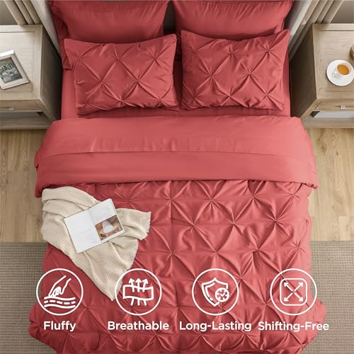 Image of Bedsure California King Comforter Set - Bed in a Bag Cal King Bedding Set 7 PCS, GentleSoft Pintuck Bed Set Gift for Family, All Season Down Alternative Comforter with Sheets, Pillowcases & Shams