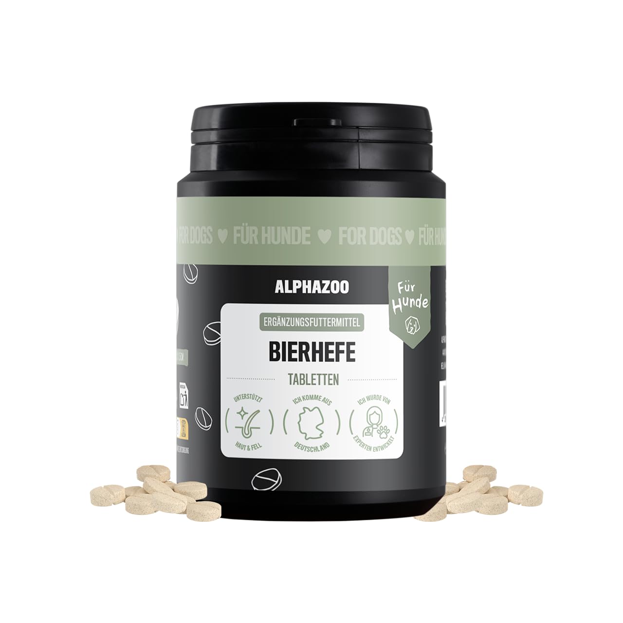 alphazoo Compresse di lievito di birra Cane 120 compresse, prodotto naturale per pelo lucido e pelle vitale, lievito di birra, minerali e vitamine per cani gatti contro la perdita di capelli e zecche