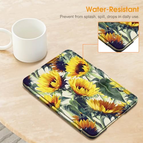 Image of Fintie Case for 7 inch All-New Kindle Paperwhite (12th Generation, 2024) and Kindle Colorsoft Signature Edition - Slim Lightweight Shell PU Leather Protective Cover with Auto Sleep /Wake, Sunflowers