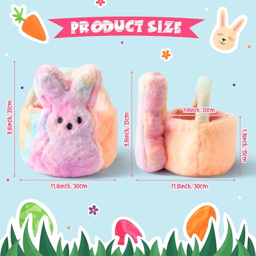 Image of Easter Fluffy Bunny Basket - Soft Plush Basket Hunting Egg Candy Reusable Tote Bags for Easter Spring Party Decorations Supplies Baby Shower - 11.8 x 9.8 inch (Colorful)