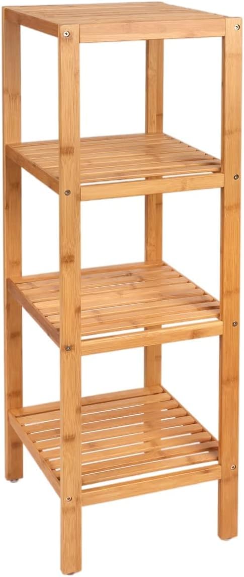 4-Tier Bamboo Shelf, Shelf Unit Storage Rack for Small Space, Sturdy Bookcase Flower Stand for Bathroom, Kitchen, Living Room, Balcony, Home Office, Natural (2)
