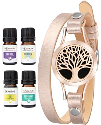 Wild Essentials Rose Gold Tree of Life Essential Oil Diffuser Bracelet Gift Set