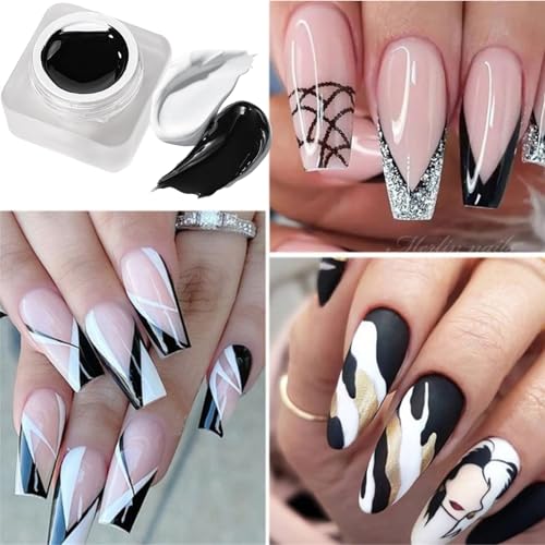 Gel de uñas blanco y negro 2 frascos con pincel miniatura 6